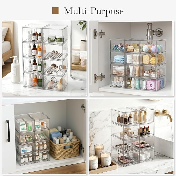 8 Pack Small Clear Stackable Acrylic Storage Boxes Storage Drawers, Storage Organizer, Clear Plastic Makeup Organizer, Ideal for Vanity, Cabinet, Desk Organization - Image 8