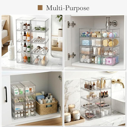 8 Pack Small Clear Stackable Acrylic Storage Boxes Storage Drawers, Storage Organizer, Clear Plastic Makeup Organizer, Ideal for Vanity, Cabinet, Desk Organization - Image 8