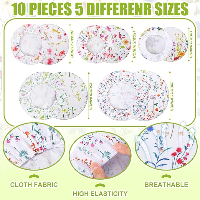 Patelai 10 Pcs Bowl Covers Reusable in 5 Size Stretch Cloth Fabric Elastic Food Storage Bowl Covers Bread Sourdough Lids for Proofing Food Fruits Leftover(Colorful,Spring Style) - Image 5