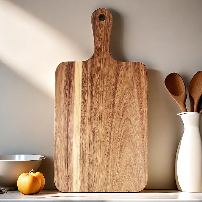 ZeQi Acacia Wood Cutting Board with Handle 13.7''X7'' / Charcuterie Board/Serving Board/Cheese, Bread, Vegetables & Fruits Serving Board (Rectangular) - Image 2