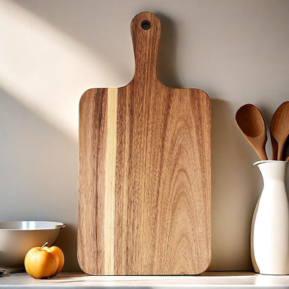 ZeQi Acacia Wood Cutting Board with Handle 13.7''X7'' / Charcuterie Board/Serving Board/Cheese, Bread, Vegetables & Fruits Serving Board (Rectangular) - Image 2