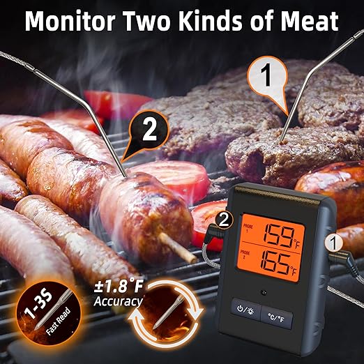Remote Meat Thermometer Wireless, Vauno Wireless Meat Thermometer for Grilling and Smoking with Dual Meat Probe, Kitchen Timer, Digital Cooking Food Thermometer for Smoker BBQ Oven Outside Grill - Image 3