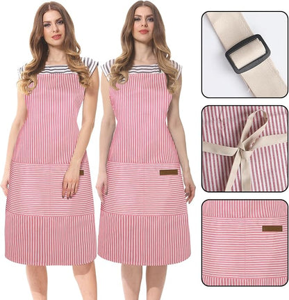 Taidven 2 Pack Apron - Unisex, Adjustable Bib Kitchen Apron, Cooking Apron, Aprons for Women Men with Pockets, Chef Aprons