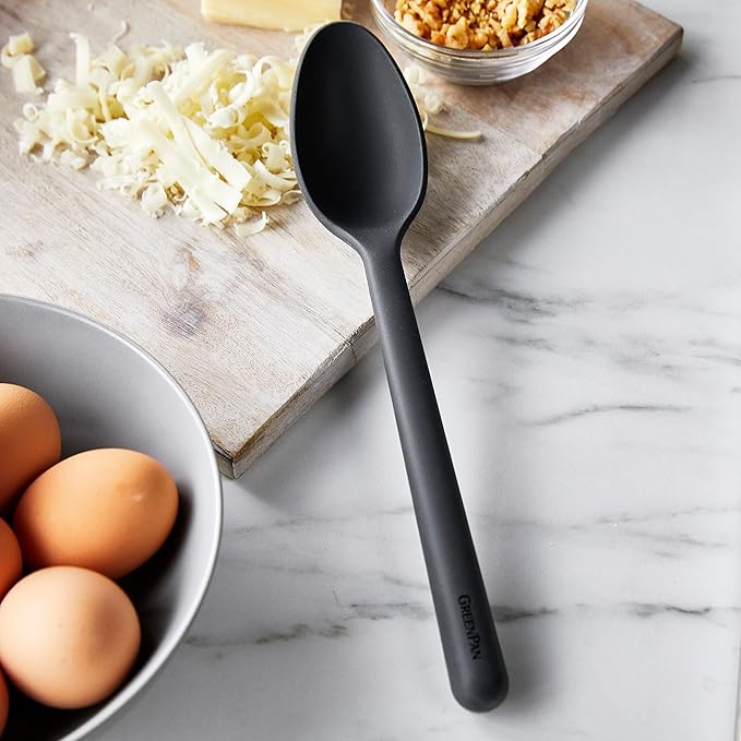 GreenPan Silicone Ultimate Spoon, Mixing Stirring Serving, Cooking Kitchen Utensil, Flexible Rubber Nonstick Cookware, Rigid Steel Core, Heat-Resistant, Anti-Slip Handle BPA-Free Dishwasher Safe, Gray - Image 3