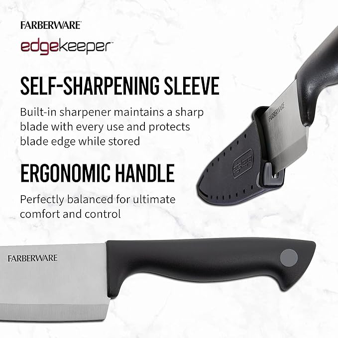 Farberware Edgekeeper 8-Inch Chef Knife with Self-Sharpening Blade Cover, High Carbon-Stainless Steel Kitchen Knife with Ergonomic Handle, Razor-Sharp Knife, Black - Image 4