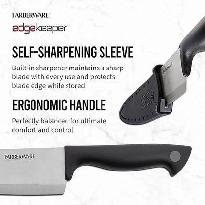 Farberware Edgekeeper 8-Inch Chef Knife with Self-Sharpening Blade Cover, High Carbon-Stainless Steel Kitchen Knife with Ergonomic Handle, Razor-Sharp Knife, Black - Image 4