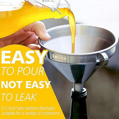Anaeat Stainless Steel Kitchen Funnel, Multi-Use Premium Metal Food Grade Cooking Funnels with 2 Removable Strainer Filter for Transferring Liquid or Dry ingredients, Oils & 1 Pc Cleaning Brush (5.0") - Image 2