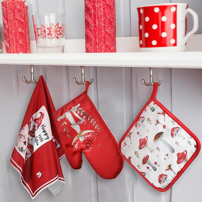 Bencailor 6 Pcs Mushroom Kitchen Towels Oven Mitts and Pot Holders Decorative Dish Tea Towels Non Slip Heat Resistant Oven Gloves for Spring Summer Home Cooking Dish Baking BBQ, Red, Black - Image 2