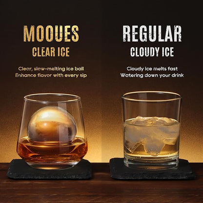 Mooues Clear Ice Ball Maker Mold, Whiskey Ice Cube Tray, 2.4 Inch Large Round Ice Molds for Cocktails Whisky Bourbon Liquor, Best Dad Ever Gifts for New Dad Husband Men who Have Everything