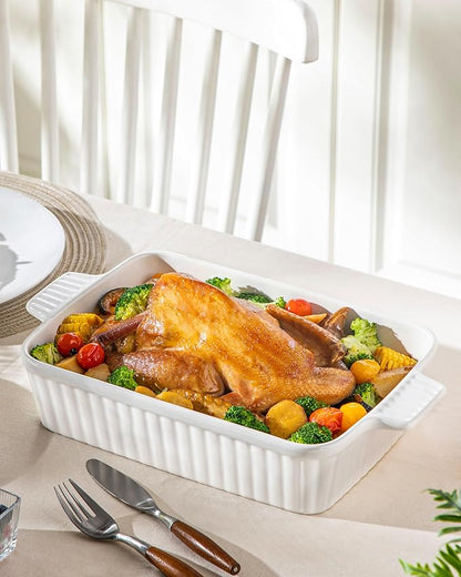 MALACASA 4.4 QT Baking Dish, 9x13 Large Casserole Dish for Oven, Ceramic Baking Pan, Rectangular Lasagna Pan Deep with Handles for Baking, Durable Microwave Oven Safe, Wedding Gift,White, Series BAKE-BAKE - Image 9