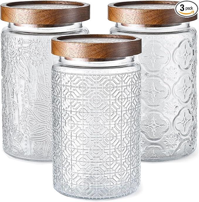 Adodeen 3-Pack 32oz Glass Jar With Airtight Lid,Kitchen Canisters For Countertop,Coffee Sugar Container Set,Pantry Glass Storage Containers For Flour,Candy,Loose Tea,Snack jar by Unknown