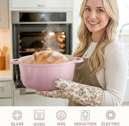 6 Quart Dutch Oven Pot with Lid, Non Stick Enameled Cast Iron Dutch Oven for Bread Baking, Heavy-Duty, Oven Safe Ceramic Cookware Up to 500°F for Baking, Braising, Stews, Roasting, Pink - Image 4