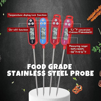 Copkim 8 Pcs Meat Food Thermometer Food with Probe Water Liquid Instant Read Digital Thermometer Kitchen Cooking Supplies for Cooking BBQ Milk Yogurt (Red,Black,Pink,Blue) - Image 3