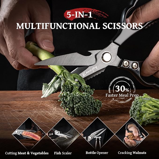 Emojoy Kitchen Shears for Food, Titanium Kitchen Scissors All Purpose, Japanese 5Cr15MoV Steel Heavy Duty Blades for Meat, Herbs & Poultry, Dishwasher Safe - Image 5