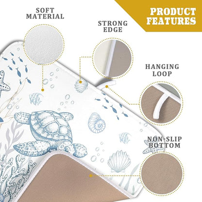 Giwawa Ocean Turtle Dish Drying Mat, Coastal Sea Tortoise Decorative Dish Drainer Mats, Summer Nautical Beach Themed Reversible Dish Drying Rack Pad Protector for Kitchen Countertop, 16"x18"