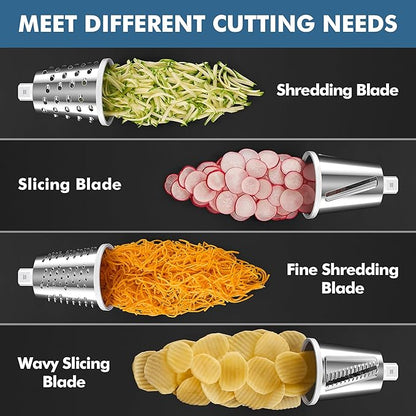 Geedel Rotary Cheese Grater - Upgraded Vegetable Shredder with 4 Interchangeable Blades, Easy to Clean Cheese Shredder with Handle, Kitchen Grater Nuts Grinder for Cutting Cheese, Vegetable, Nuts - Image 3