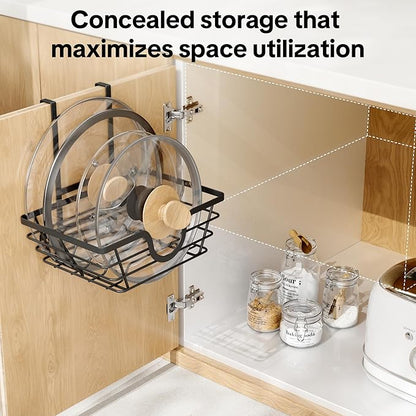TIDIIABODE Pot Lid Organizer, Adjustable Kitchen Pot Lid Holder Inside Cabinet, Kitchen Cabinet Organizer Hanging for Food Storage Container, Pot, Pan Lid & Bakeware, Black - Image 3