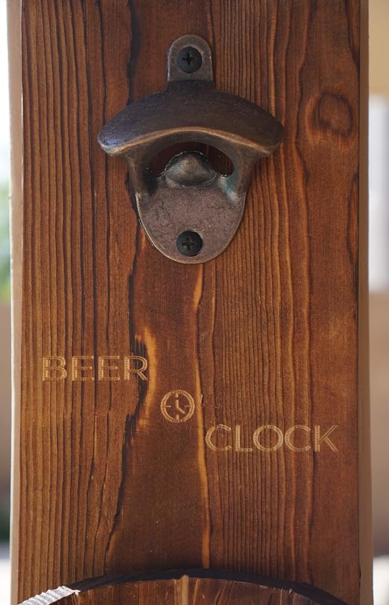 “Beer O’ Clock” Rustic Wall Mounted Bottle Opener and Catcher - Dark Stain Pine with Zinc Alloy Opener - Removable Wooden Bucket - Man (or Woman) Cave Ready - Image 5
