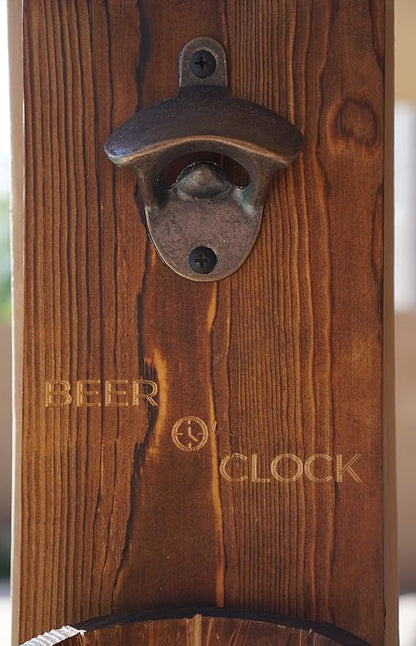 “Beer O’ Clock” Rustic Wall Mounted Bottle Opener and Catcher - Dark Stain Pine with Zinc Alloy Opener - Removable Wooden Bucket - Man (or Woman) Cave Ready - Image 5
