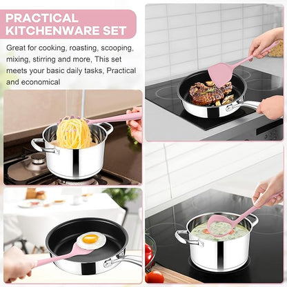 TeamFar 8 PCS Silicone Cooking Utensils - 446°F Heat Resistant Kitchen Silicon Utensils Set, Turner, Spatula, Spoon, Whisk, Kitchen Cooking Gadgets Tools for Nonstick Cookware, Dishwasher Safe-Pink - Image 4