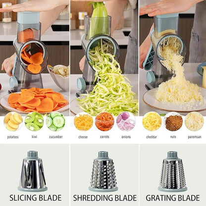 Cheese Grater Hand Crank Rotary Vegetables Shredder with Handle, 3-in-1 Graters with Interchangeable Blades and Non-slip Base Multifunctional Slicer for Kitchen - Image 2