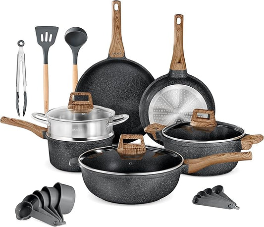 Bakken-Swiss 14-Piece Kitchen Cookware Set – Granite Non-Stick – Eco-Friendly – PFOA, PFOS, and PTFE Free for All Stoves & Oven-Safe - Marble coatin by Unknown