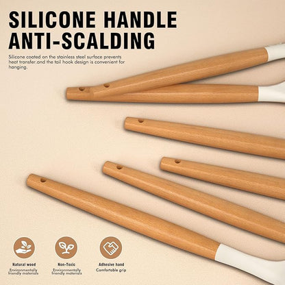 AVGPD Silicone Cooking Utensils Set, Silicone Utensils for Cooking, 446° Heat Resistant Kitchen Utensil Silicone Spatula Sets, Kitchen Gadgets for Non-Stick Cookware BPA FREE (Cream White) - Image 5