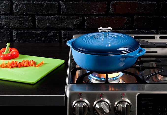Lodge 3 Quart Enameled Cast Iron Dutch Oven with Lid – Dual Handles – Oven Safe up to 500° F or on Stovetop - Use to Marinate, Cook, Bake, Refrigerate and Serve – Caribbean Blue - Image 2