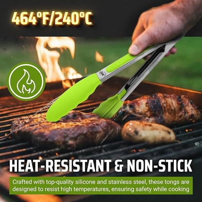Kaluns Kitchen Tongs for Cooking Grilling Set of 4, BBQ Grill Tongs With Silicone Tip Stainless Steel Heat Resistant, Non-stick Pull Lock, Incl 7, 9, 12 Inch Tong Plus a Silicone Spatula - Image 5