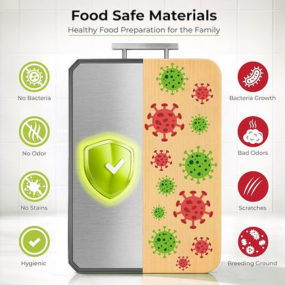 Freshware Titanium Cutting Board for Kitchen, Doble Sided and Non Slip Cutting Boards with Handle, Pure Titanium/PP, Chopping Board with Juice Grooves, Dishwasher Safe, Large 16.2" by 11"