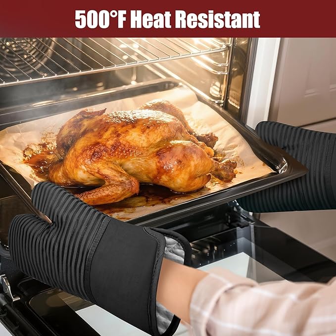 Oven Mitts and Pot Holder Sets with Silicone Grip, 500°F Heat Resistant-6 Pack Dishcloth/Dish Towels for Kitchen 100% Cotton-Value Kitchen Essentials for Cooking, Baking, Grilling-Black - Image 6