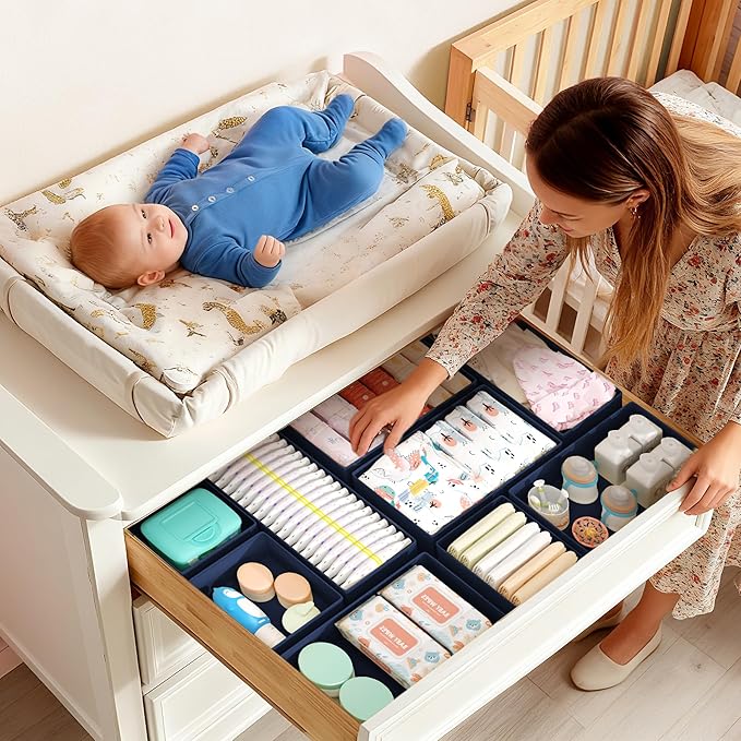 DIMJ Drawer Organizer Clothes Storage - 18 Pack Baby Dresser Organizer for Nursery, Foldable Drawer Dividers for Bedroom Closet Organization, Fabric Storage Bins for Socks, Underwears, Bras - Image 3