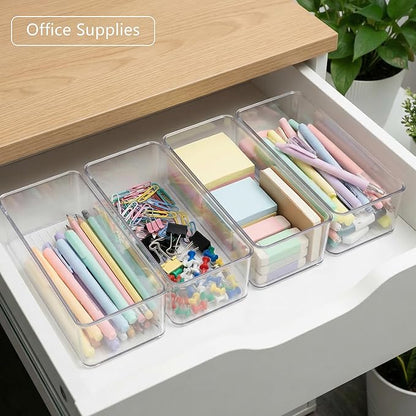 Qilinba 8 PACK Drawer Organizer Bins Bathroom Deep Drawer Silverware Organizers Clear Stackable Storage Bins for Vanity, Pantry, Office, Cabinet, Kitchen Counter Organization and Storage - Image 7