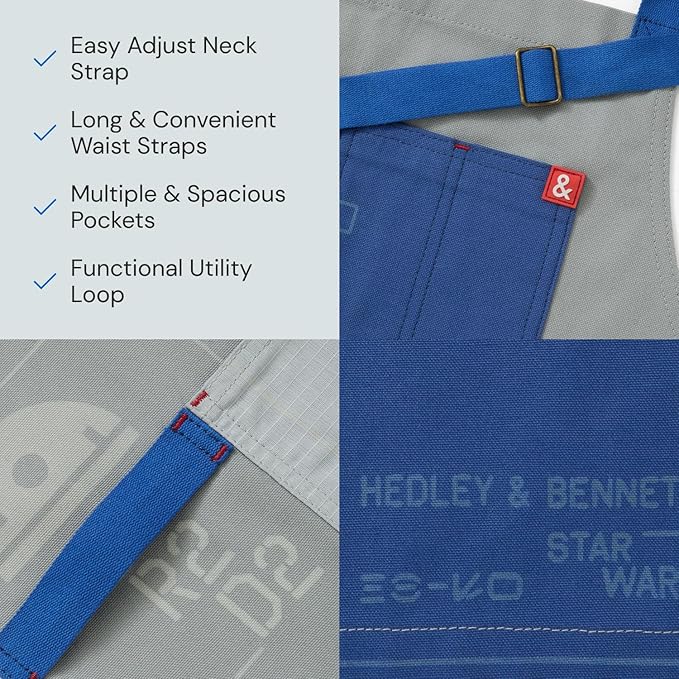 hedley & bennett Essential Apron - Professional Chef Apron with Pockets & Adjustable Bib Strap for Cooking & Grilling