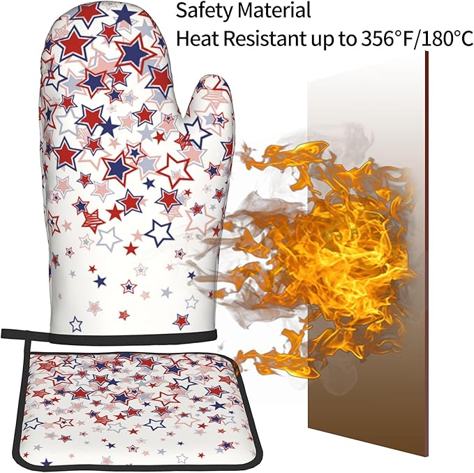 Stars Oven Mitts - Patriotic Kitchen Mitts Pot Holders Red White and Blue Hot Mitts 4th of July Hot Pads Sets of 2 for Cooking Baking Grilling - Image 5