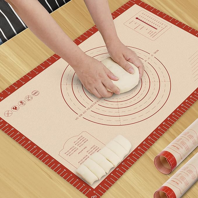 HOTEC Silicone Baking Mat - 26x16 Thickened Pastry Dough Mat with Measurement Non-Stick For Dough Rolling, Bread, Oven Liner, Kitchen Counter, Fondant/Pie Crust by Hotec