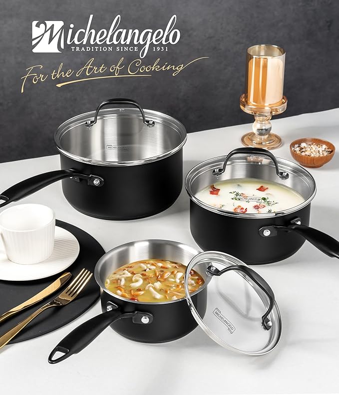 MICHELANGELO Stainless Steel Saucepan Set, Triply-Base Sauce Pan with Lids, Stainless Steel Sauce Pot for All Stoves, Induction Compatible, Oven Safe - 1QT & 2QT & 3QT - Image 7