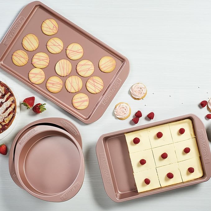 Farberware Nonstick Bakeware 10-Inch x 15-Inch Cookie Pan, Metal Baking Pan, Rose Gold