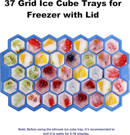 Ice Cube Trays for Freezer with Lid-3 Packs Silicone Ice Cube Tray with Lid Ice Maker,Easy-Release Reusable Ice Cube in Organizer Bins or Ice Bucket for Cocktail bar or Iced Coffee Cup - Image 3