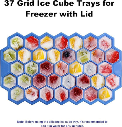 Ice Cube Trays for Freezer with Lid-37 Grid Silicone Ice Cube Tray with Lid for Small Ice Cube Molds,Easy-Release Reusable Ice Cube in Ice Bucket for Iced Coffee Cup - Image 3