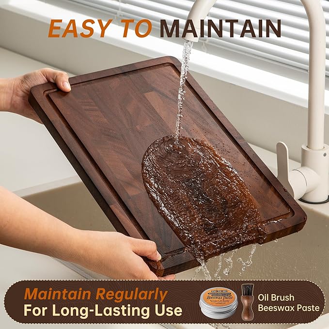 THETCHRY Walnut Wood Cutting Board Set, End Grain Cutting Boards for Kitchen with Handle, Non Toxic Wooden Charcuterie Boards Double Sided, Butcher Block for Meal Prep & Serving with Gift Box - Image 6