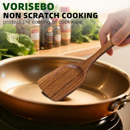 7 PCS Wooden Spatula for Cooking, Natural Teak Wooden Utensil Set, Non-Toxic Wood Cooking Utensil, Handmade Comfort Grip Wood Spoons for Nonstick Cookware - Image 3