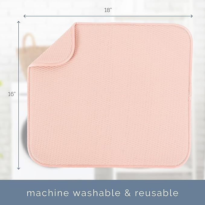 S&T INC. Dish Drying Mat, 16” x 18”, Absorbent Microfiber Kitchen Counter Mat, Drying Pad for Dishes, Utensils, Pots and Pans, Large, Diamond Texture, Pink - Image 7