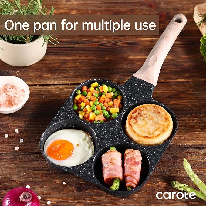 CAROTE Egg Pan Omelette Pan, 4-Cup Nonstick Granite Omelette Skillet - Pancake Pan and Healthy Egg Cooker Suitable for Gas Stove & Induction Cookware, Black - Image 6