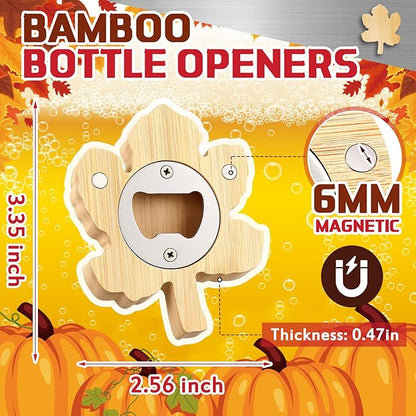 Vesici 12 Pcs Bamboo Maple Leaf Shape Magnetic Bottle Opener 2.5in DIY Bamboo Beer Openers Wooden Fridge Magnet Refrigerator Sticker Gift for Thanksgiving Beer Lover Wedding Guest Kitchens Bars Party - Image 2