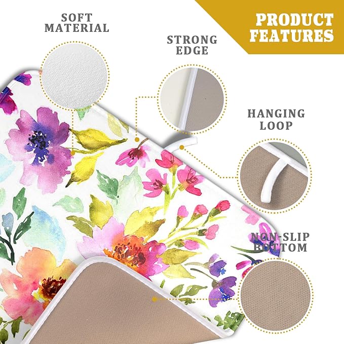 Spring Floral Dish Drying Mat for Kitchen Counter Flower Microfiber Absorbent Dish Draining Reusable Washable Foldable 16"x18" - Image 4