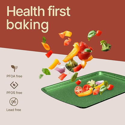 BAKKEN Kitchen Baking Pan Set - Nonstick Green Marble Coating, Commercial Grade Carbon Steel Bakeware Sets, Baking Kitchen Essentials, PFOA, PFOS, PTFE Free, Oven Safe Tray (Up To 450° F), Set of 3 - Image 7