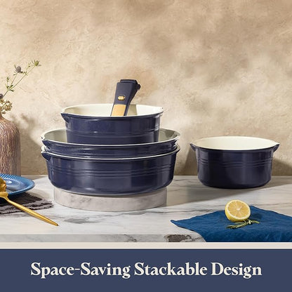 CAROTE 22Pcs Titanium Cookware Set, Pots and Pans Set Non Stick, Kitchen Cooking Set with Detachable Handle, Non Toxic Induction Cookware, Dishwasher/Oven Safe，Blue - Image 5