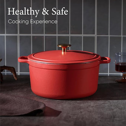 CAROTE 5QT Enameled Cast Iron Dutch Oven Pot with Lid, Heavy-Duty Dutch Oven for Sourdough Bread Baking, Braising, Stews, Roasting, Healthy & Non-Toxic, Dual Handles, All Stovetop Compatible, Oven Safe up to 500° F, Red - Image 4