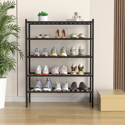 ROMGUAR CRAFT 5 Tier Bamboo Shoe Rack for Closet Free Standing Wood Shoe Shelf for Entryway Small Space Stackable 27"x11"x33" (Brown) - Image 2